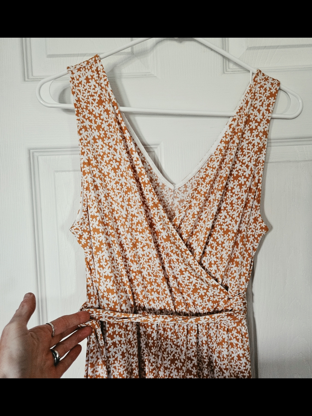 Kaileigh Orange and White Floral Wrap Midi Dress